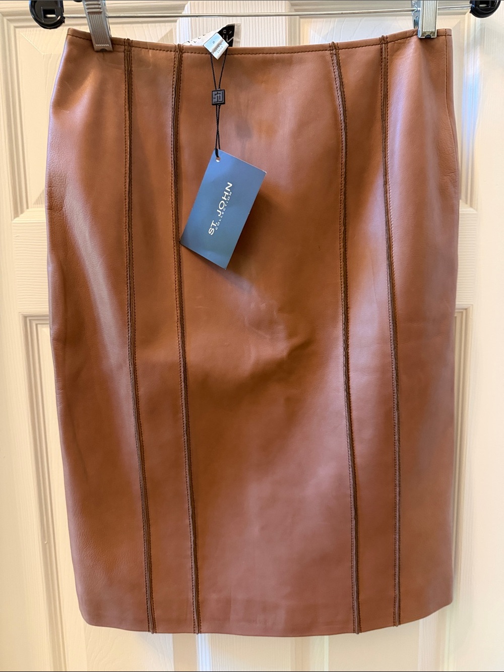 St. John Camel Leather Pencil Skirt